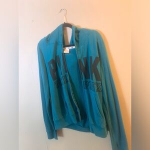 PINK teal zip up hoodie L